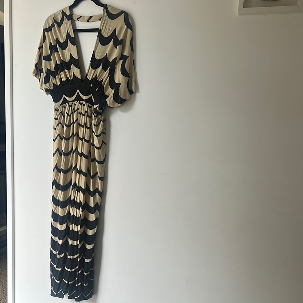 Corey Lynn Calter Black and Cream Plunge Maxi Dress